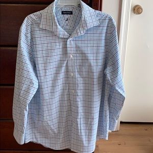 Nautical blue plaid button down shirt.